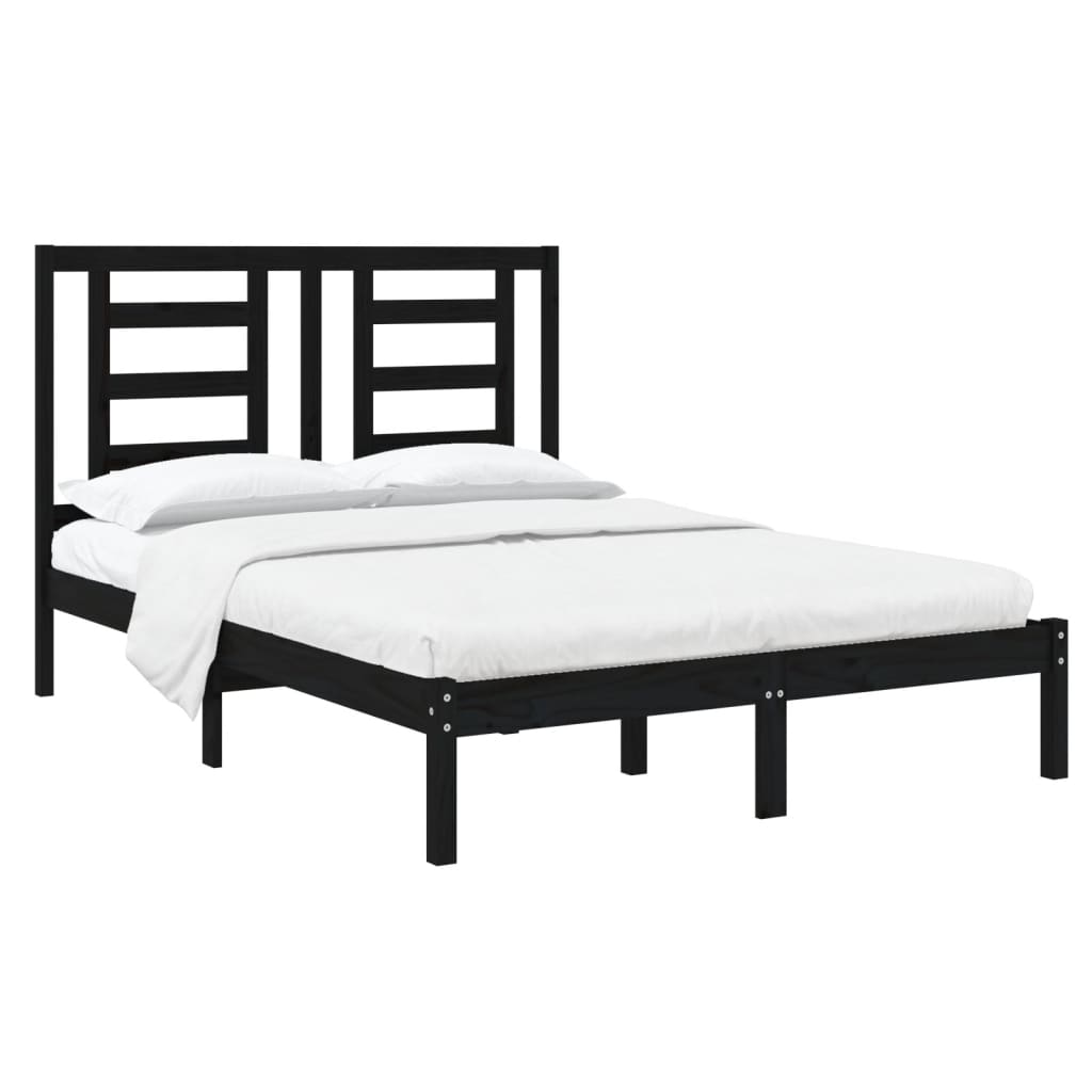 Estructura de cama madera maciza negra 120x190 cm