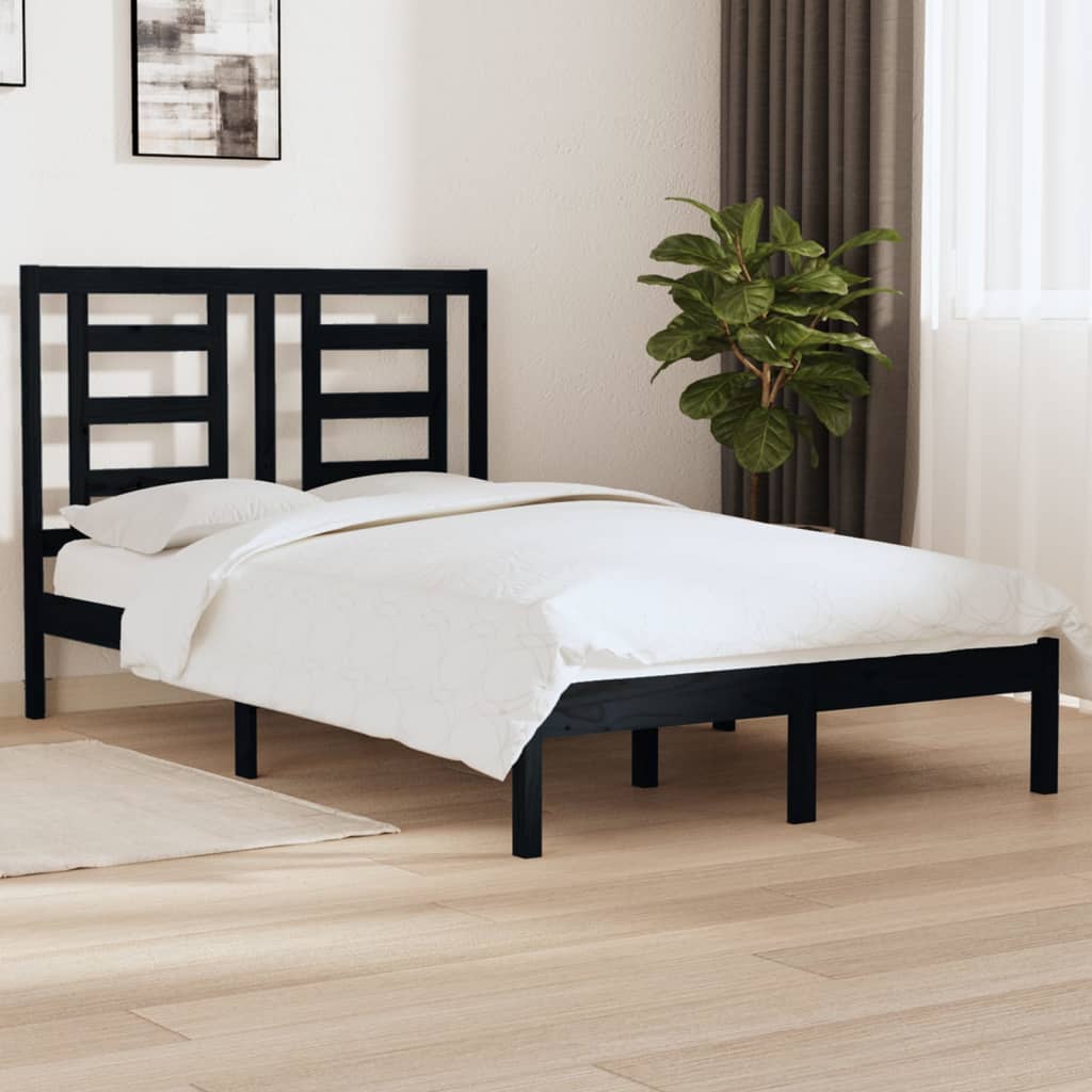 Vetonek Estructura de cama madera maciza negra 120x190 cm