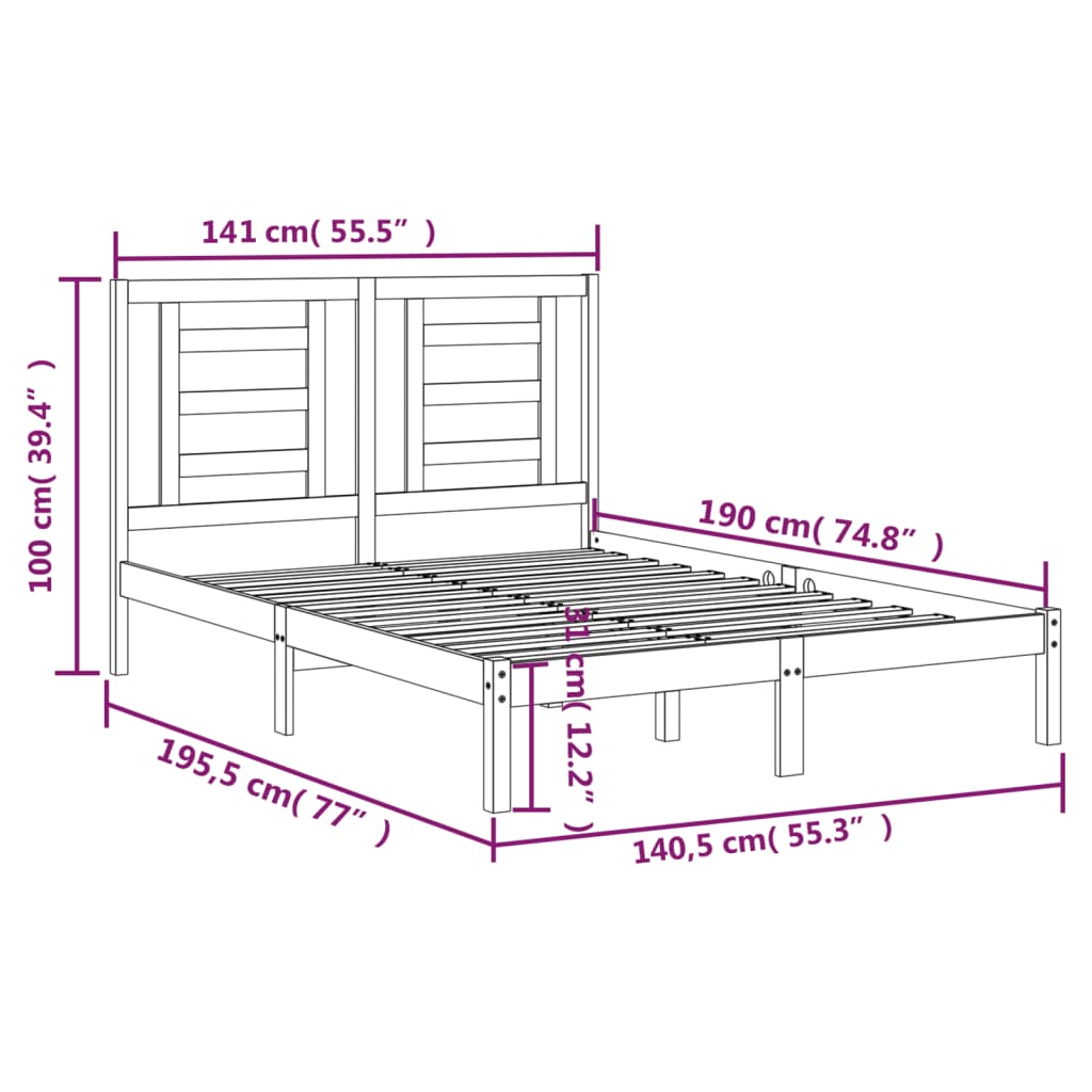 Estructura de cama sin colchón madera maciza de pino 135x190 cm V0737 Vetonek