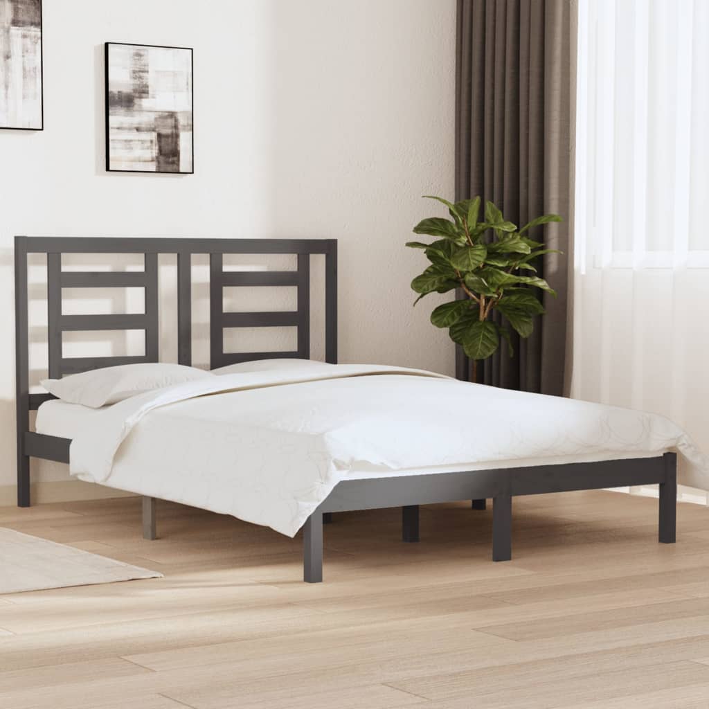 Vetonek Estructura de cama madera maciza de pino doble gris 135x190cm