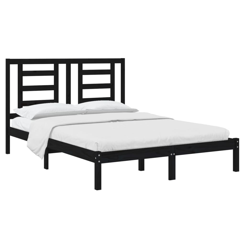 Estructura de cama madera maciza de pino negro 135x190 cm