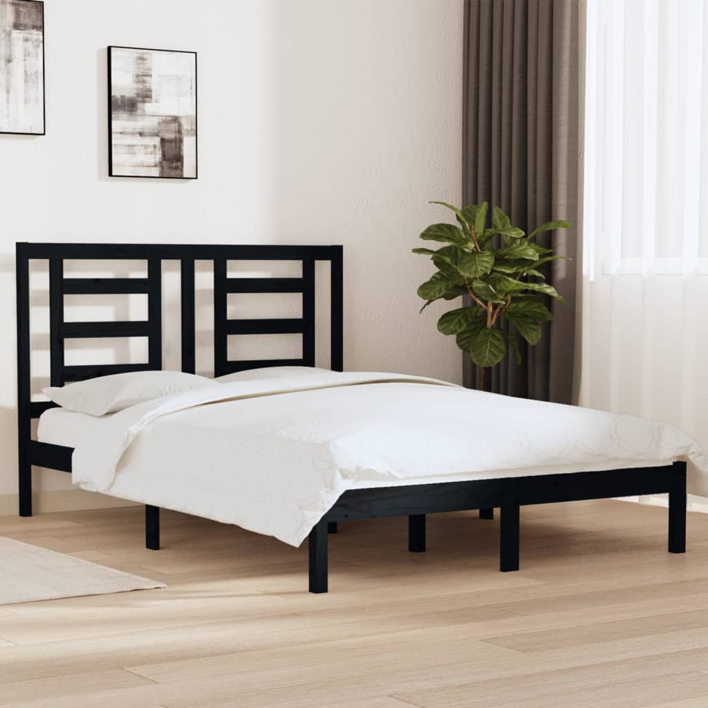 Vetonek Estructura de cama madera maciza de pino negro 135x190 cm