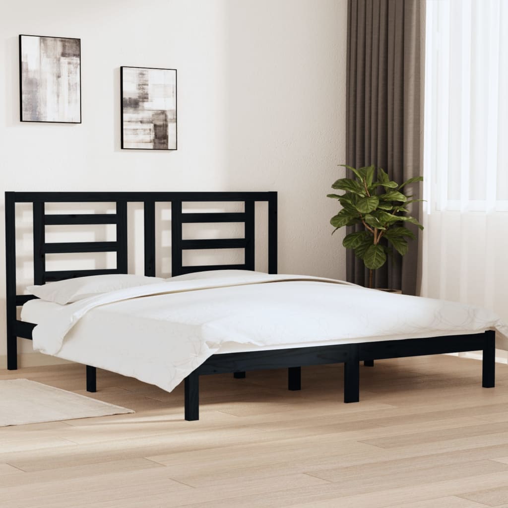 Vetonek Estructura de cama madera maciza negro Supe King 180x200 cm