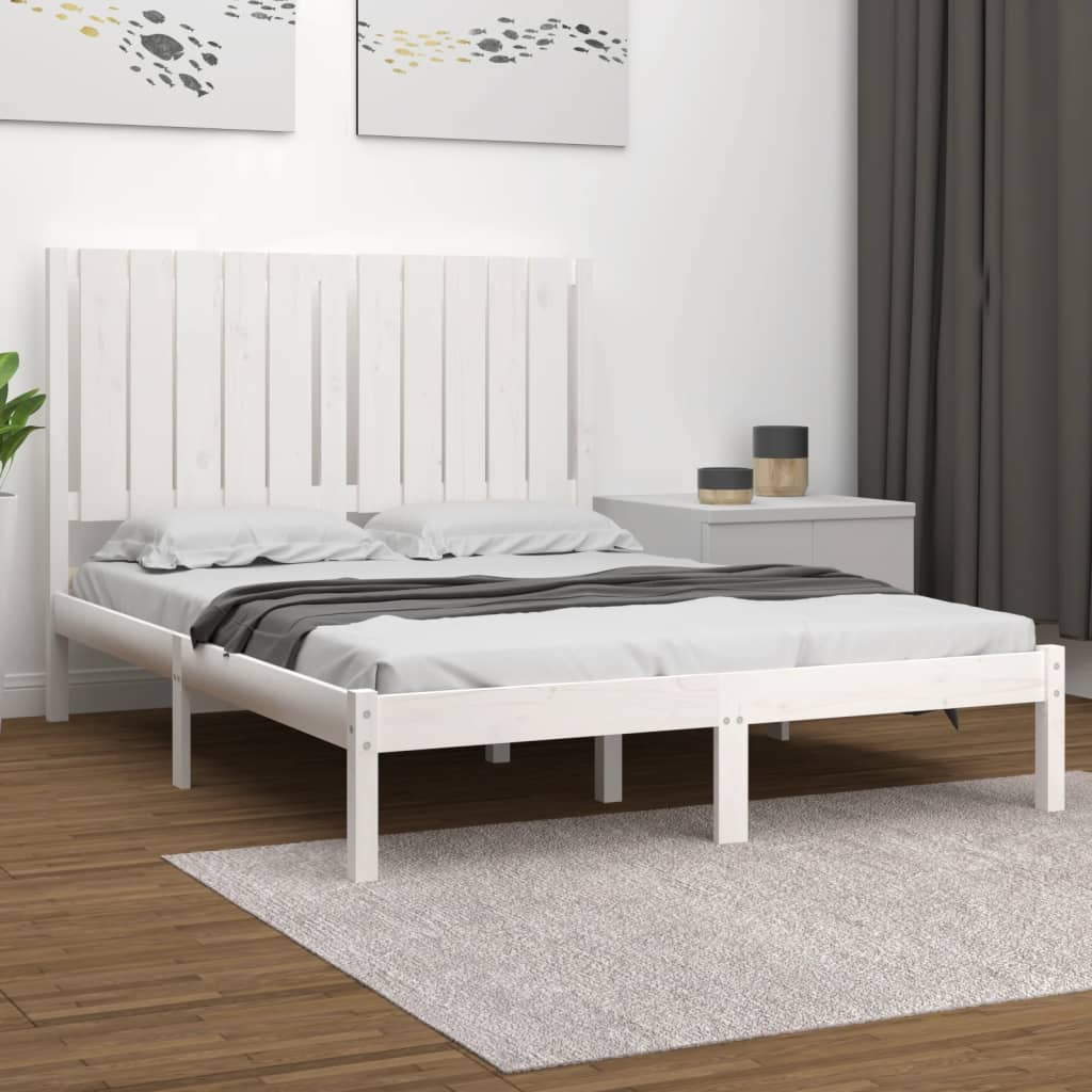 Vetonek Estructura de cama doble pequeña madera maciza blanca 120x190cm