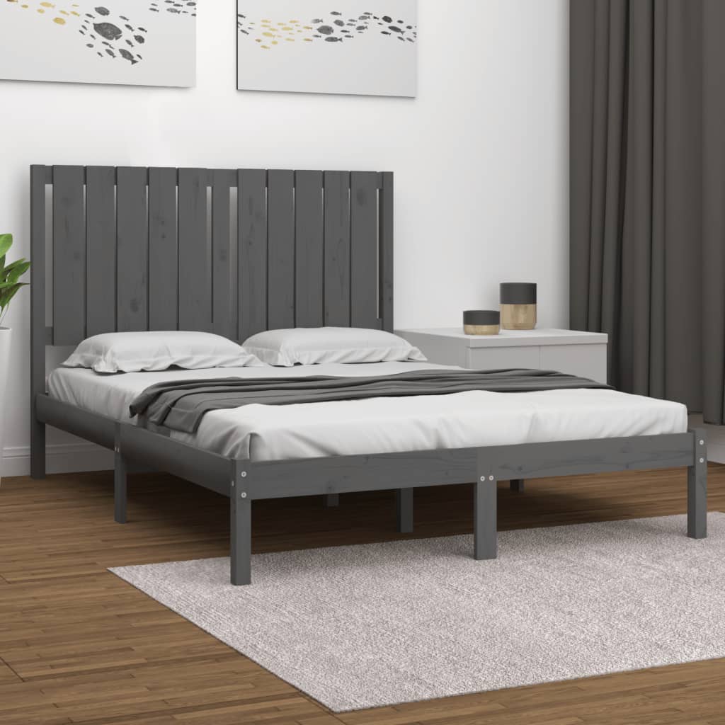 Vetonek Estructura de cama madera maciza de pino gris 120x200 cm