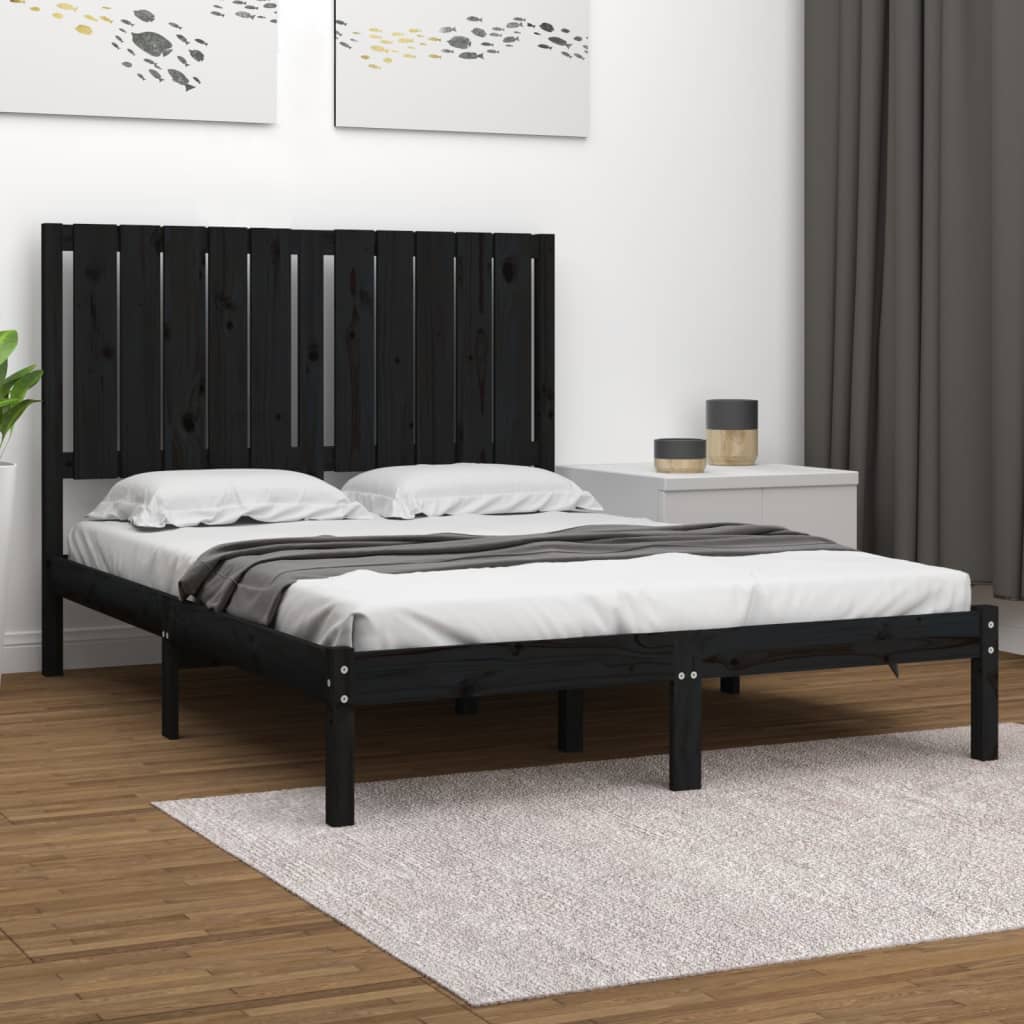 Vetonek Estructura de cama madera maciza de pino negra 120x200 cm