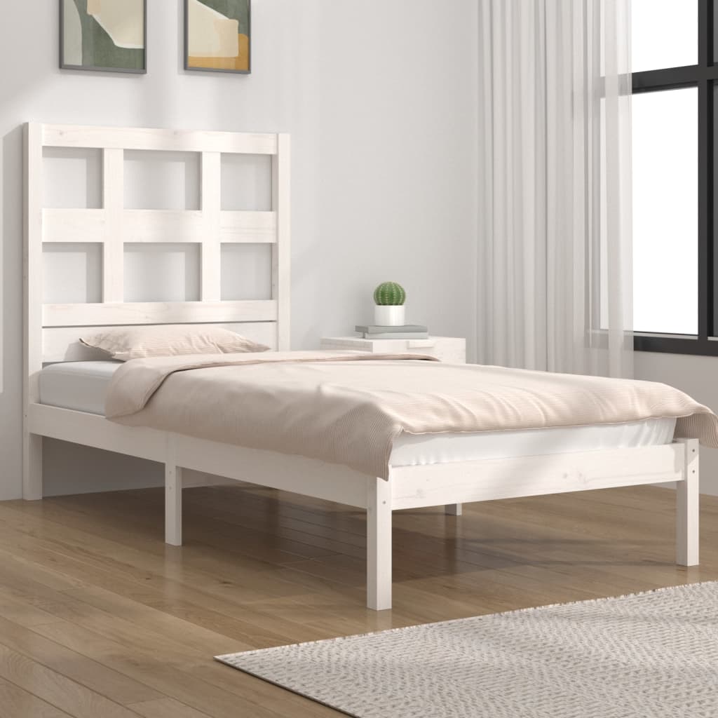 Vetonek Estructura de cama sin colchón madera maciza blanca 75x190 cm