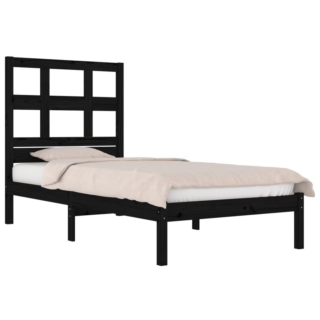 Estructura de cama madera maciza individual negra 75x190 cm