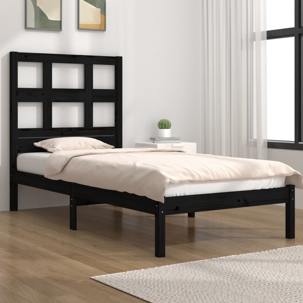 Vetonek Estructura de cama madera maciza individual negra 75x190 cm