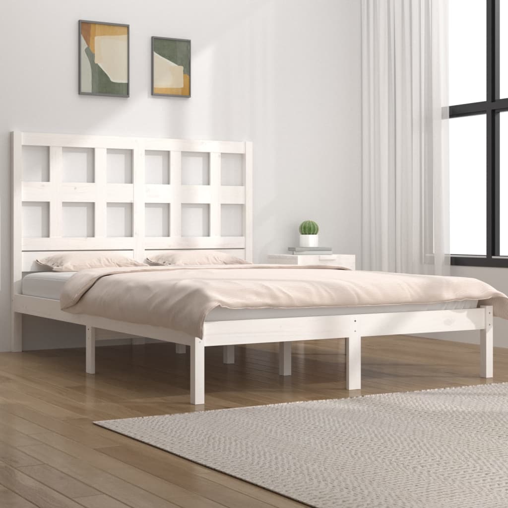 Vetonek Estructura de cama sin colchón madera maciza blanca 120x190 cm