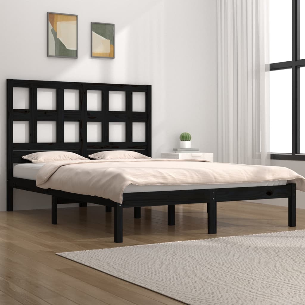 Vetonek Estructura de cama madera maciza pino negra doble 120x190 cm