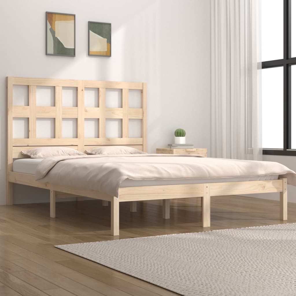 Vetonek Estructura de cama sin colchón madera maciza de pino 135x190 cm