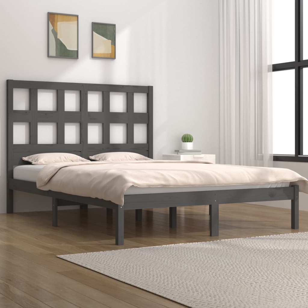 Vetonek Estructura de cama madera maciza de pino gris 120x200 cm