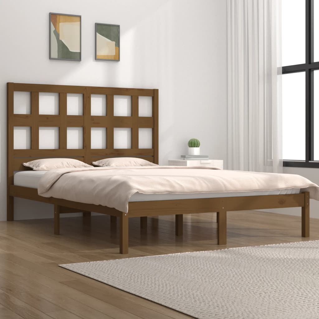 Vetonek Estructura de cama madera maciza de pino marrón miel 200x200 cm