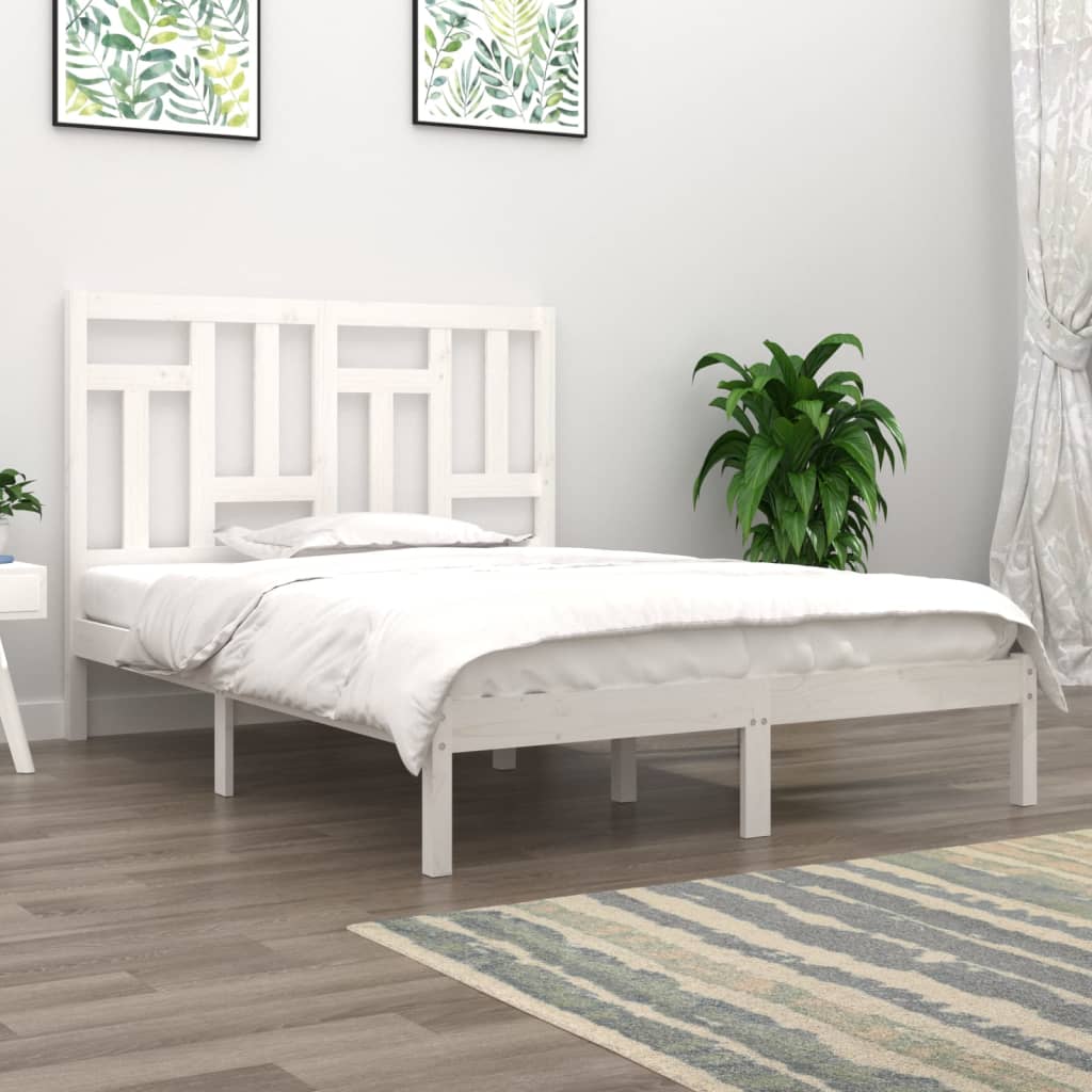 Vetonek Estructura de cama doble pequeña madera maciza blanca 120x190cm