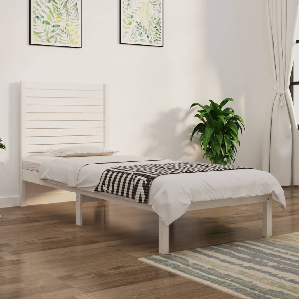 Vetonek Estructura de cama madera maciza individual blanco 75x190 cm