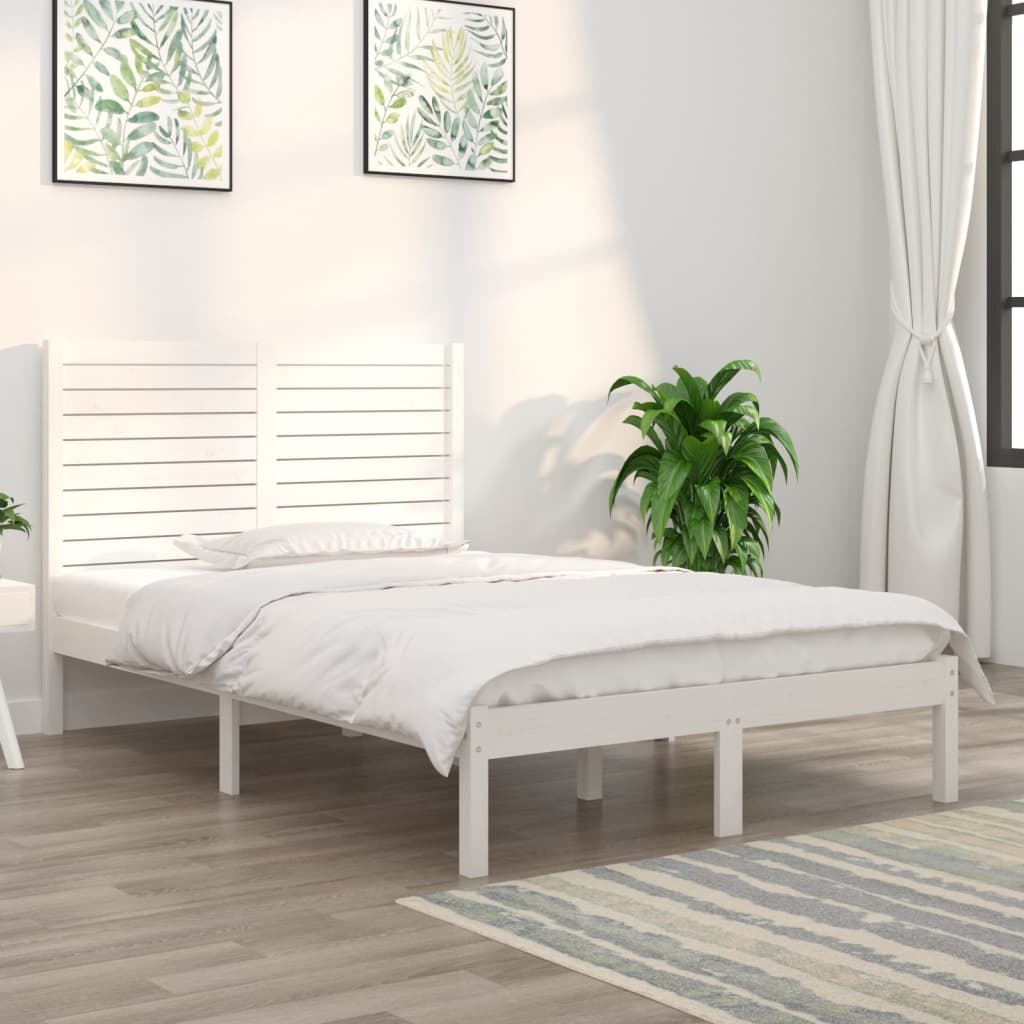 Vetonek Estructura de cama doble pequeña madera maciza blanca 120x190cm