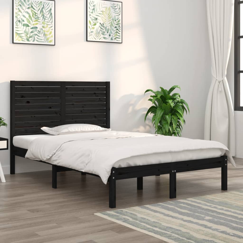 Vetonek Estructura de cama doble madera maciza negra 135x190 cm