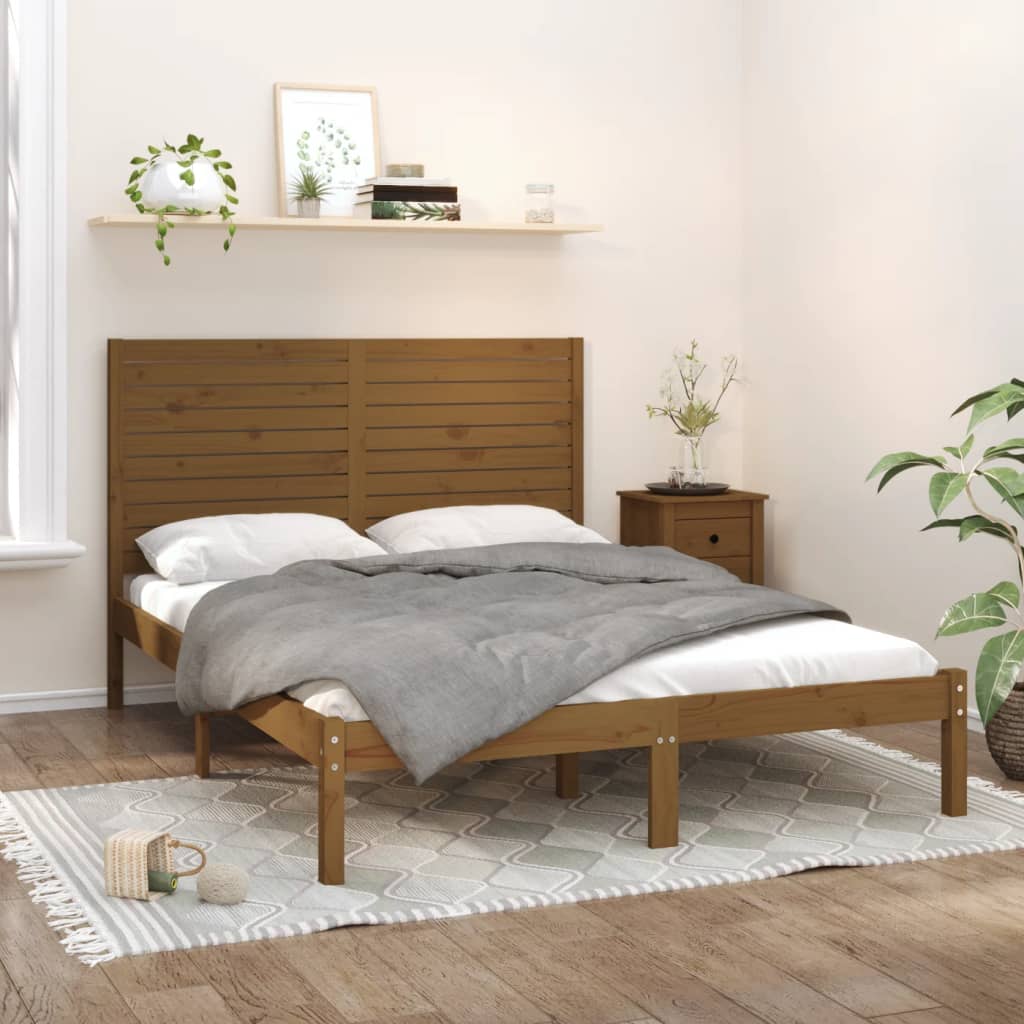 Vetonek Estructura de cama madera maciza de pino marrón miel 120x200 cm