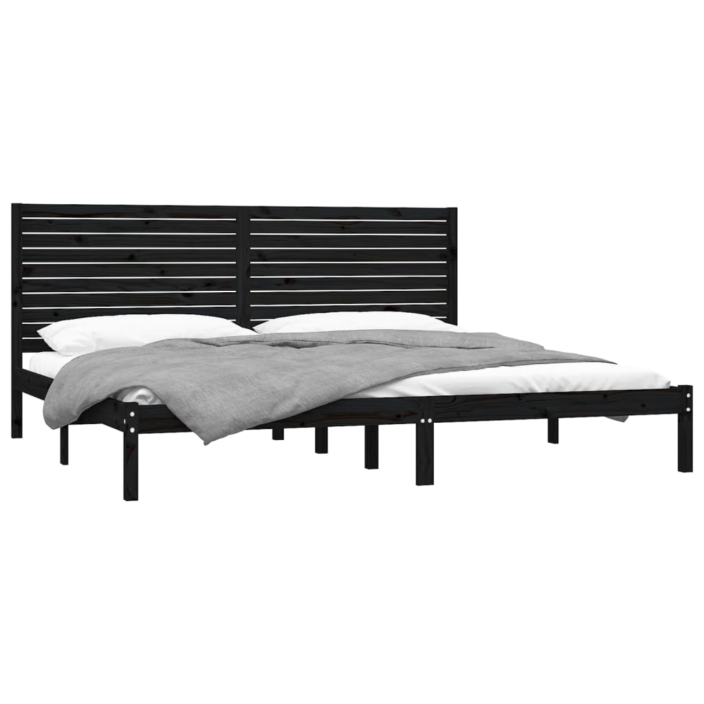 Estructura de cama madera maciza negro Supe King 180x200 cm