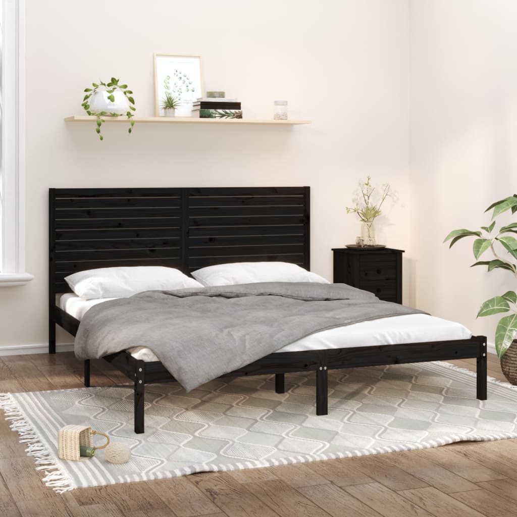 Vetonek Estructura de cama madera maciza negro Supe King 180x200 cm