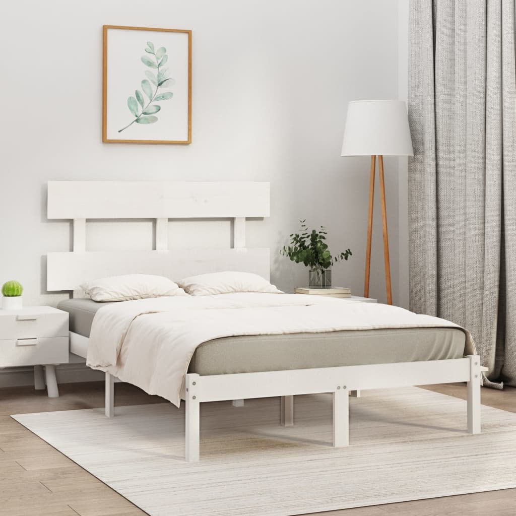 Vetonek Estructura de cama doble pequeña madera maciza blanca 120x190cm