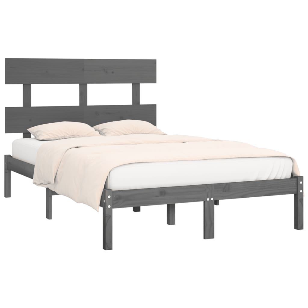 Estructura de cama madera maciza gris doble 135x190 cm