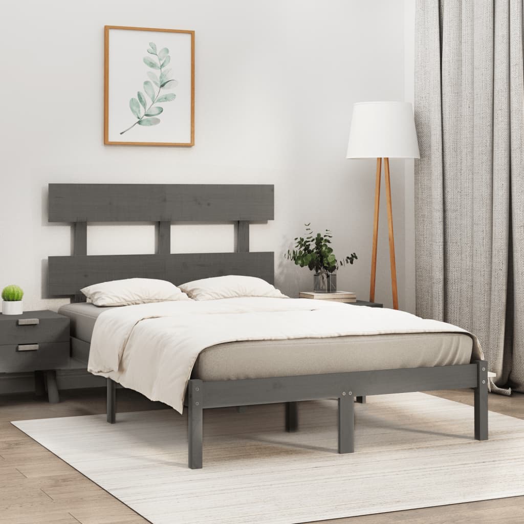 Vetonek Estructura de cama madera maciza gris doble 135x190 cm