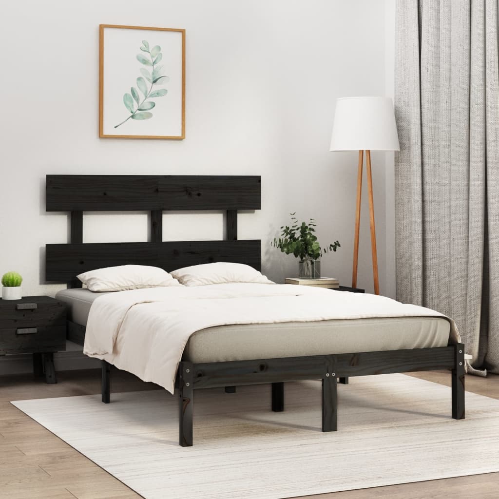 Vetonek Estructura de cama doble madera maciza negra 135x190 cm