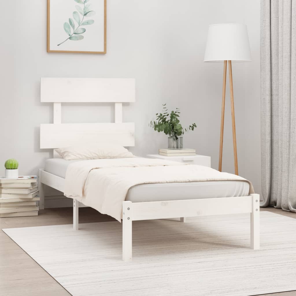 Vetonek Estructura de cama madera maciza de pino blanca 90x200 cm