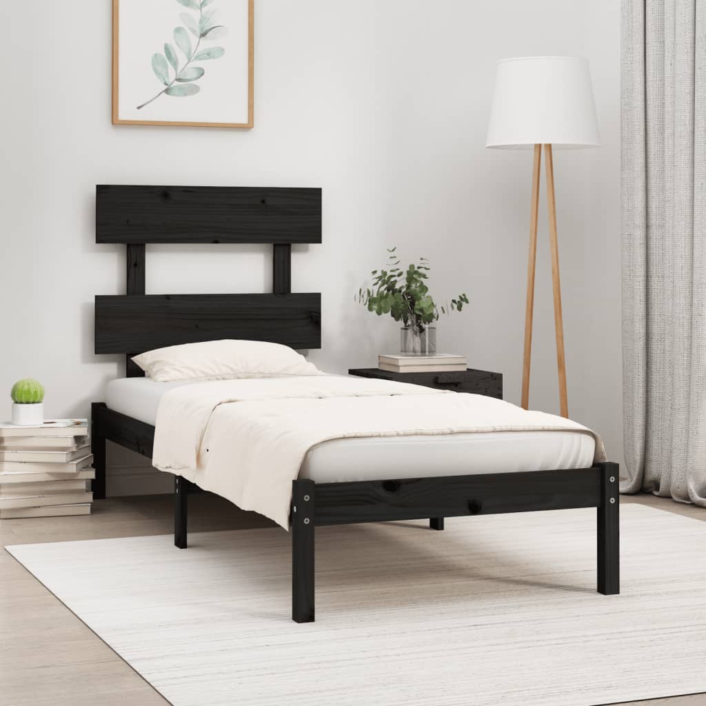 Vetonek Estructura de cama madera maciza negro 100x200 cm