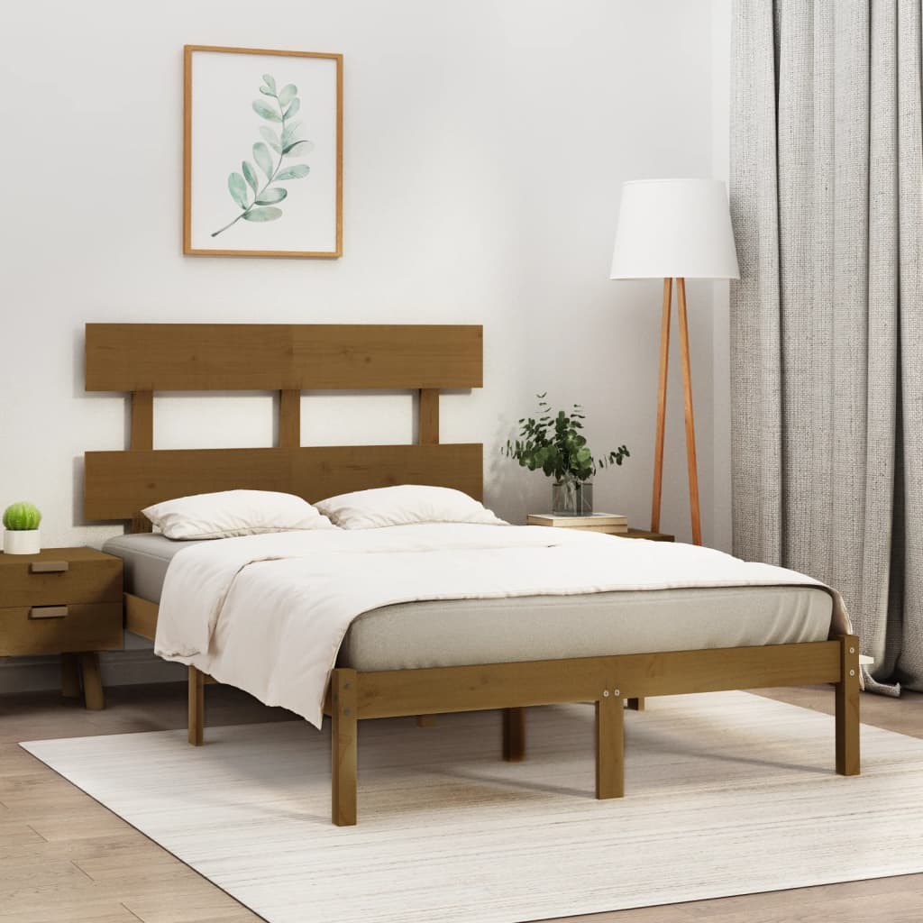 Vetonek Estructura de cama madera maciza de pino marrón miel 120x200 cm