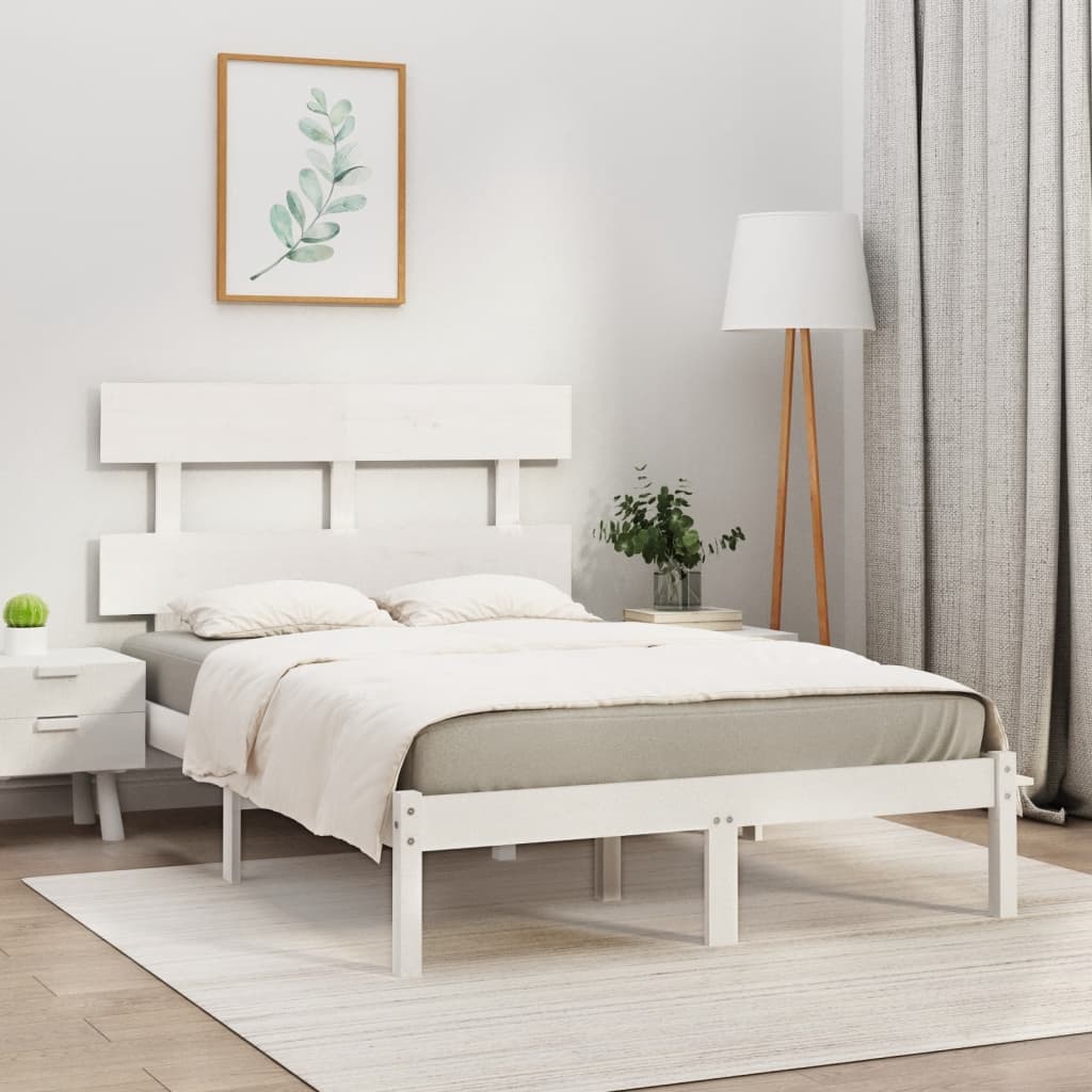 Vetonek Estructura de cama de madera maciza blanca 140x200 cm