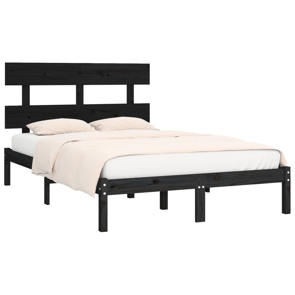 Estructura de cama madera maciza negro Supe King 180x200 cm