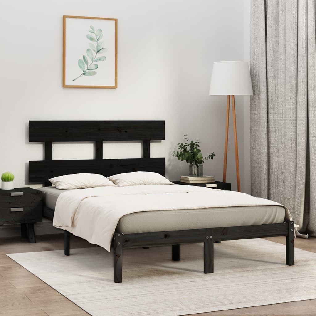 Vetonek Estructura de cama madera maciza negro Supe King 180x200 cm