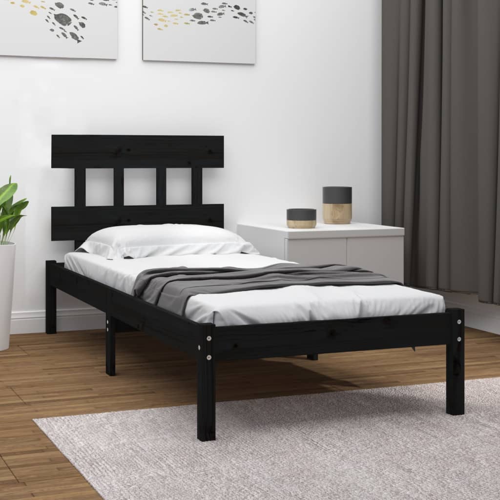 Vetonek Estructura de cama madera maciza individual negra 75x190 cm