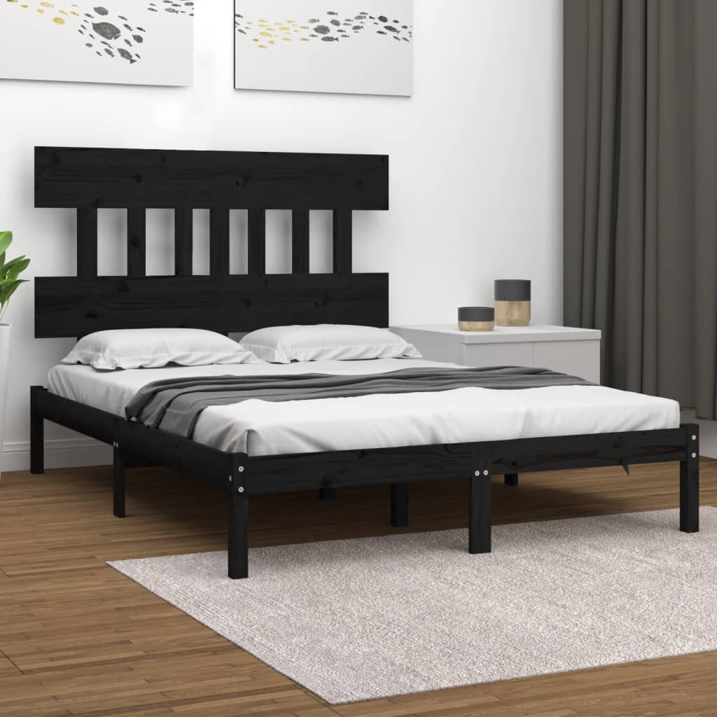 Vetonek Estructura de cama madera maciza negra 120x190 cm