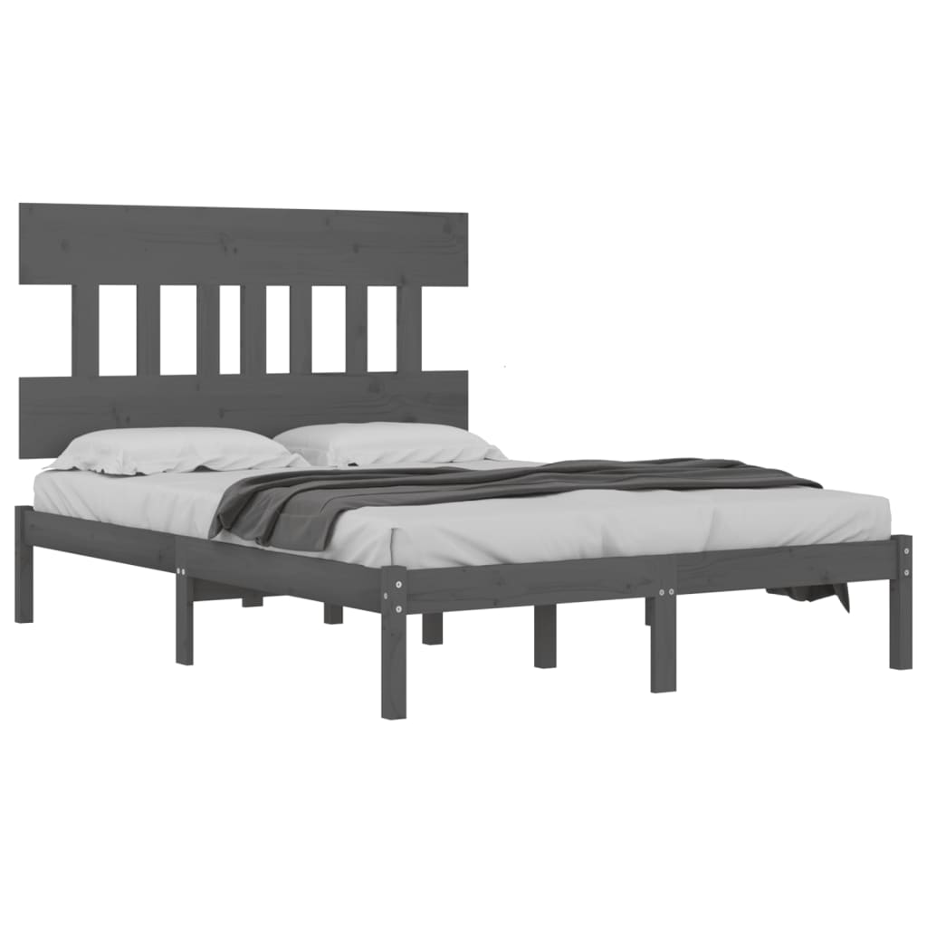 Estructura de cama madera maciza gris doble 135x190 cm