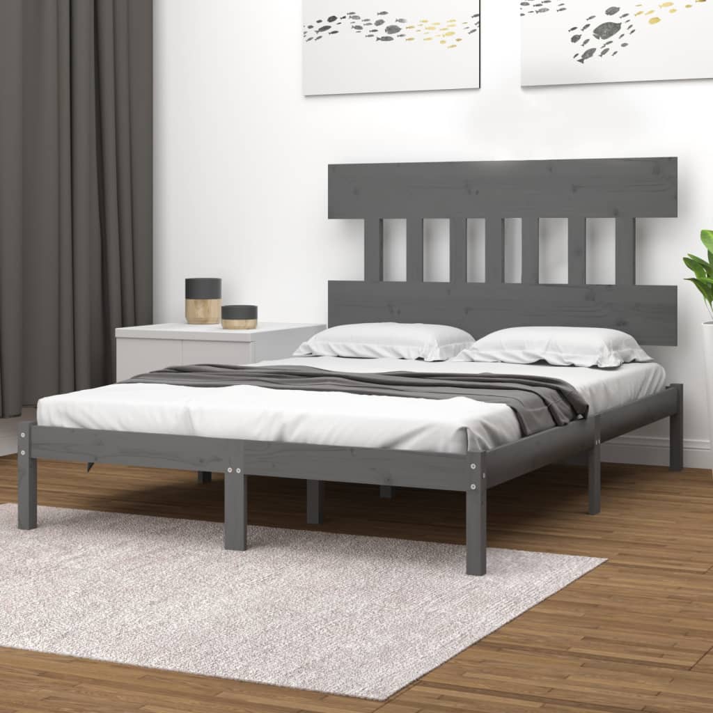 Vetonek Estructura de cama madera maciza gris doble 135x190 cm