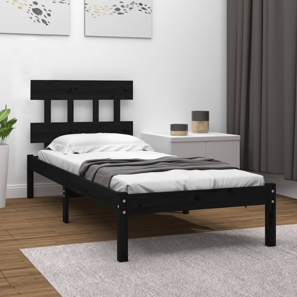 Vetonek Estructura de cama madera maciza negra 100x200 cm