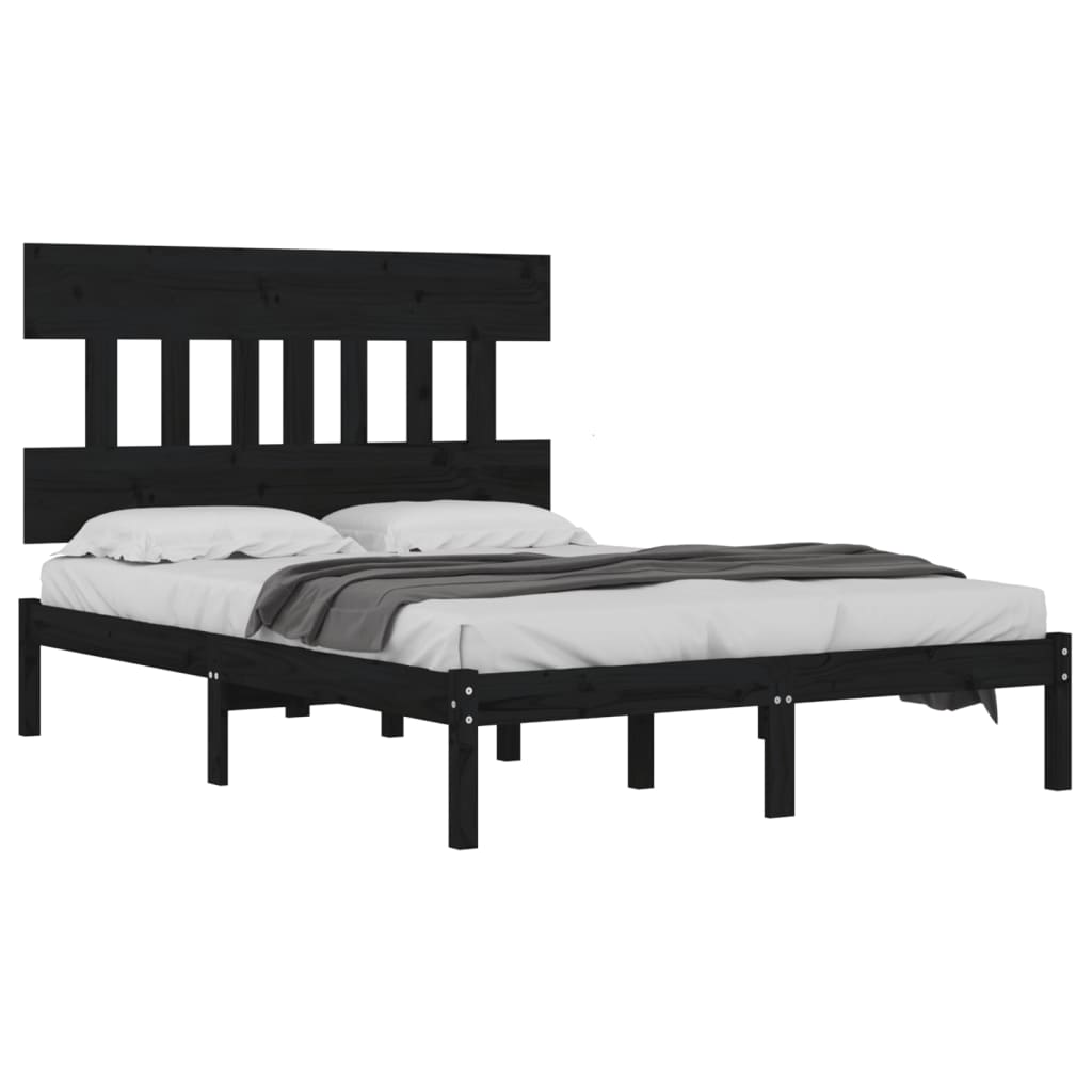 Estructura de cama madera maciza negro Supe King 180x200 cm