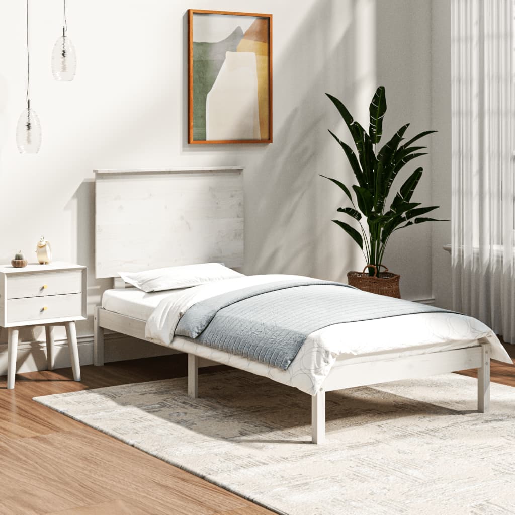 Vetonek Estructura de cama madera maciza individual blanco 75x190 cm