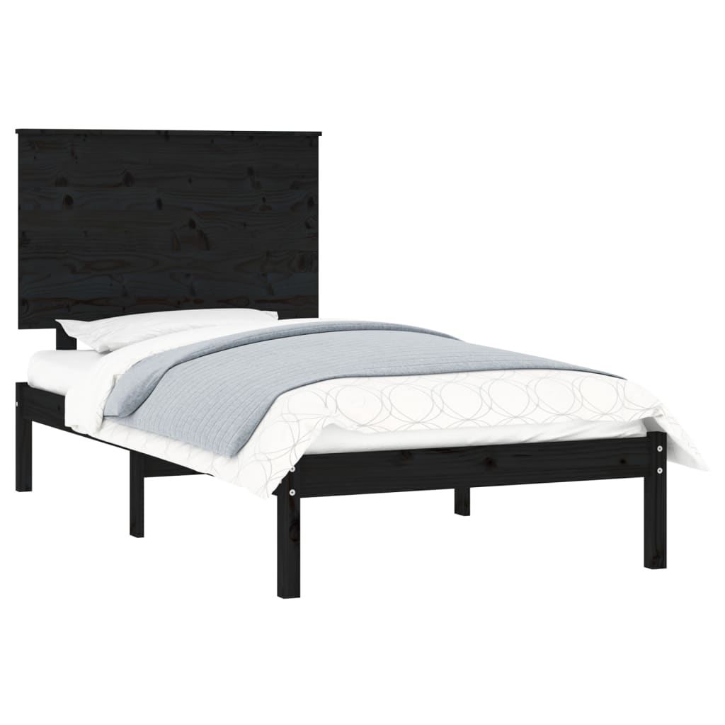 Estructura de cama madera maciza individual negra 75x190 cm V67