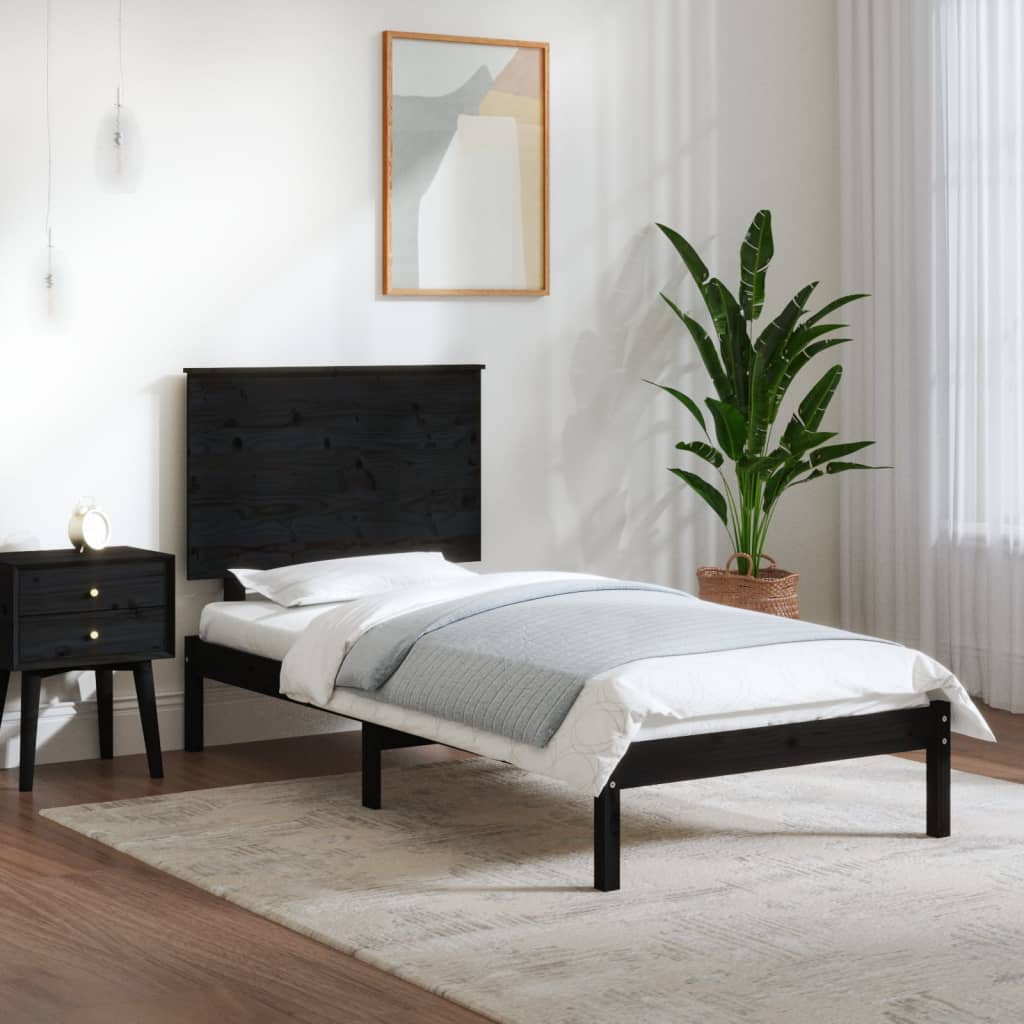 Vetonek Estructura de cama madera maciza individual negra 75x190 cm