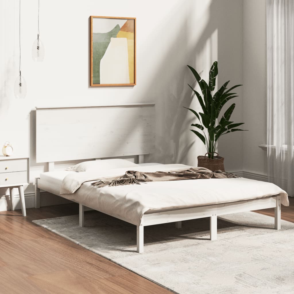 Vetonek Estructura de cama doble pequeña madera maciza blanca 120x190cm