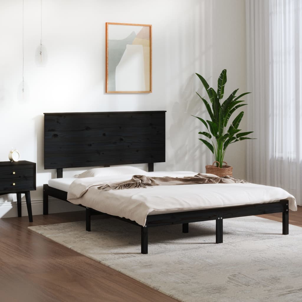 Vetonek Estructura de cama madera maciza negra 120x190 cm