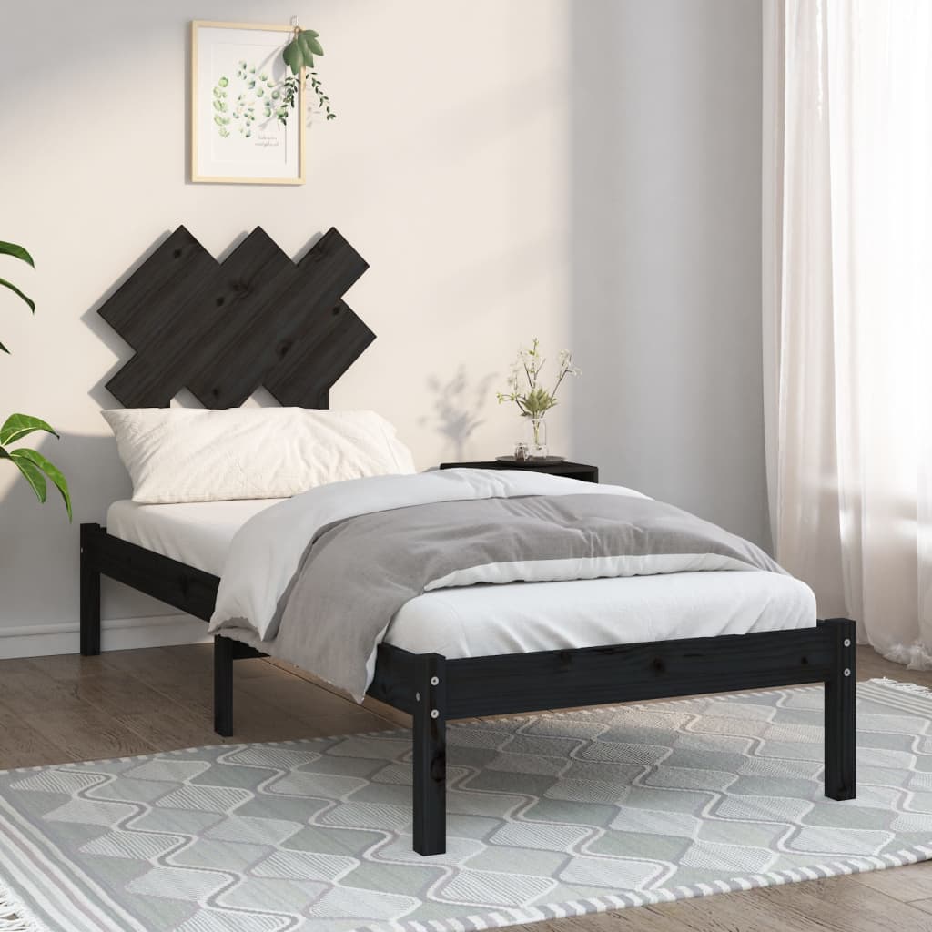 Vetonek Estructura cama madera maciza individual negro 75x190 cm