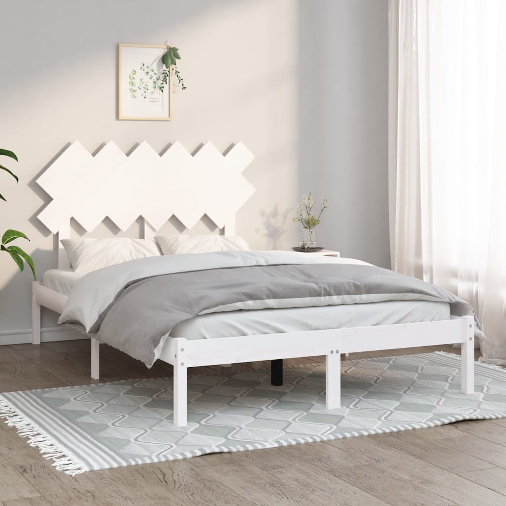 Vetonek Estructura cama doble pequeña madera maciza blanco 120x190 cm