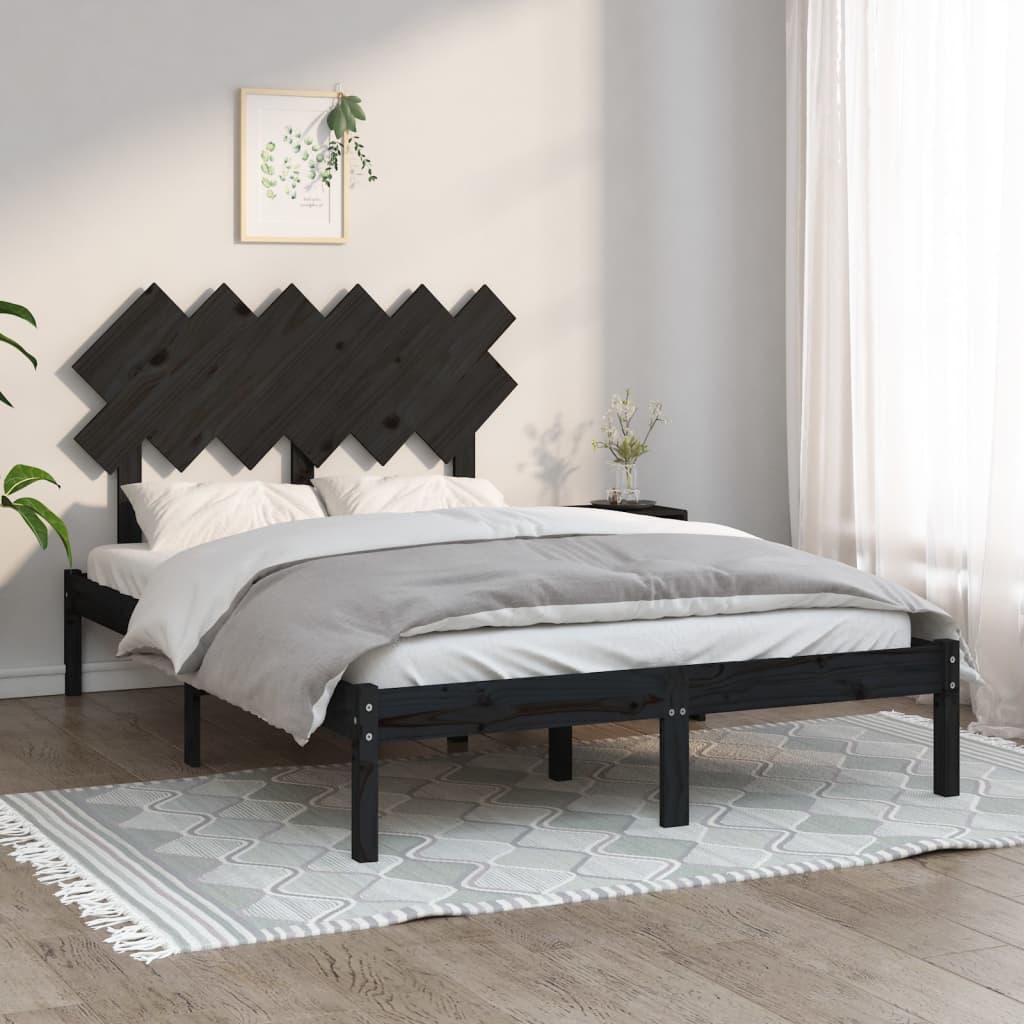 Vetonek Estructura cama doble pequeña madera maciza negro 120x190 cm