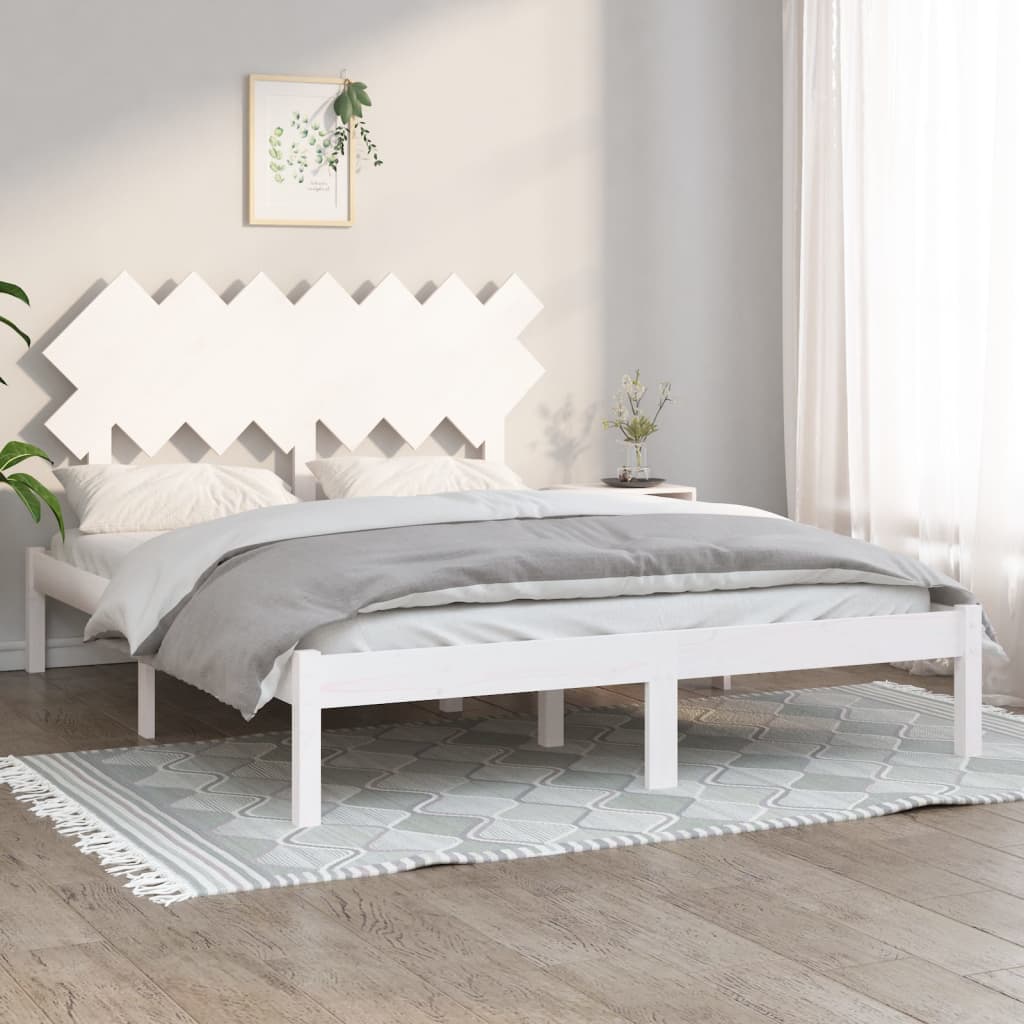 Vetonek Estructura de cama doble madera maciza blanca 140x190 cm